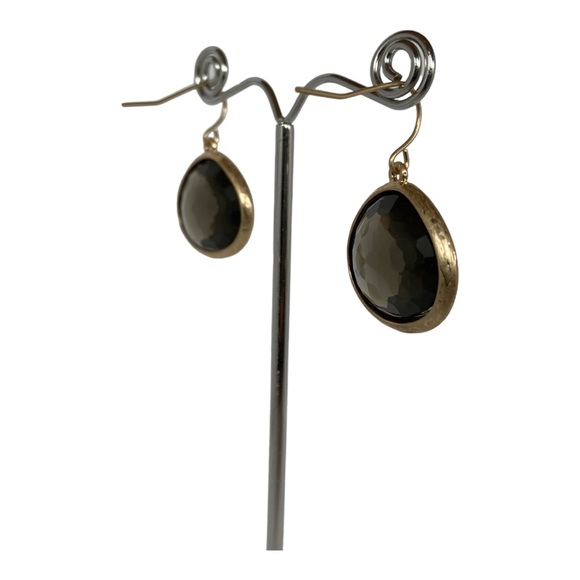 Gold Teardrop Dangle Earrings with Black Diamond - Picture 2 of 3